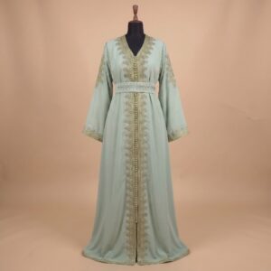 Mint Green Moroccan Caftan – Timeless Elegance