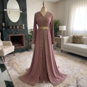 Two-Piece Moroccan Takchita in Dusty Rose with Crystal Embellishments