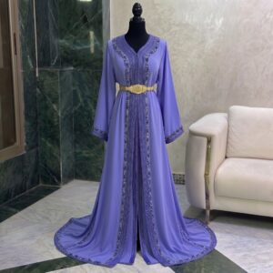 Lavender Moroccan Caftan with Silver Embroidery